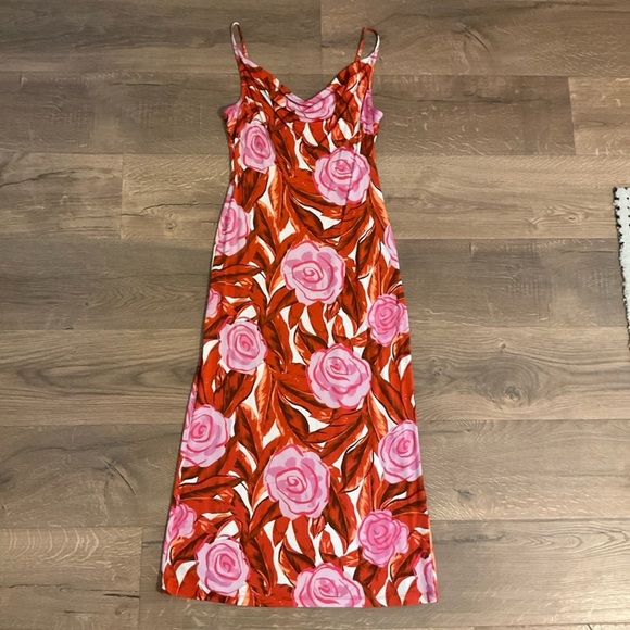 Diane Von Furstenberg Alik spaghetti strap rose print midi dress, S - Picture 4 of 11